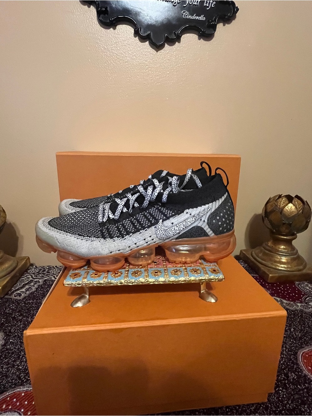 Nike Air Vapormax Flyknit 2 Safari Black White Orange Men Size 10  942842-106